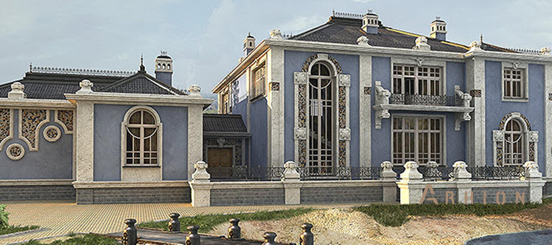 4. Проект двухэтажного дома в классическом стиле с многоскатной кровлей, SOV-11, площадью - 1119 кв c цокольным этажом, терассой, балконом